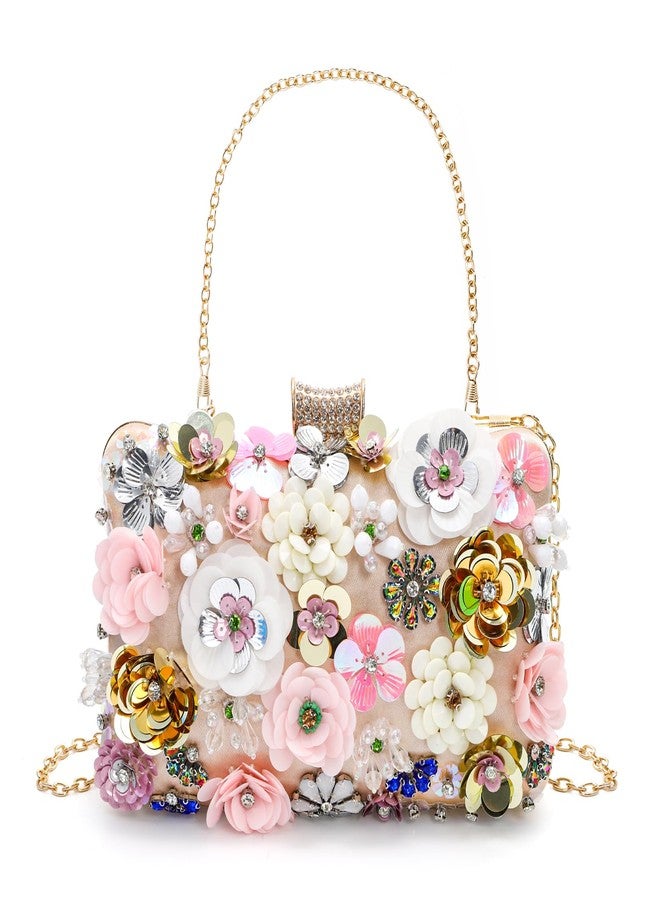 WRINGKIT Flower Clutch Evening Bag, Fancy Floral Evening Bag Purse for Woman, Colorful Embroidery Beaded Clutch with 2 Chain Straps, Bride Wedding Handbag Crossbody Shoulder Bag - Image 1